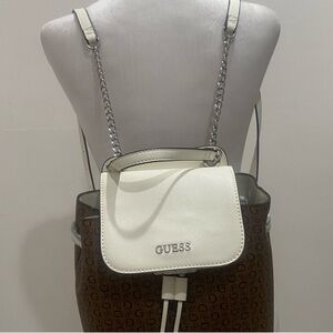 Guess White and Brown Backpack with Chic Design